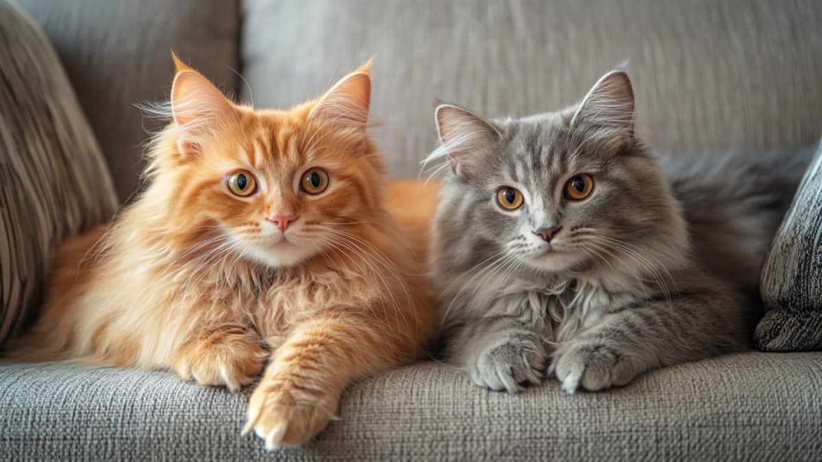 Chats roux et gris posant