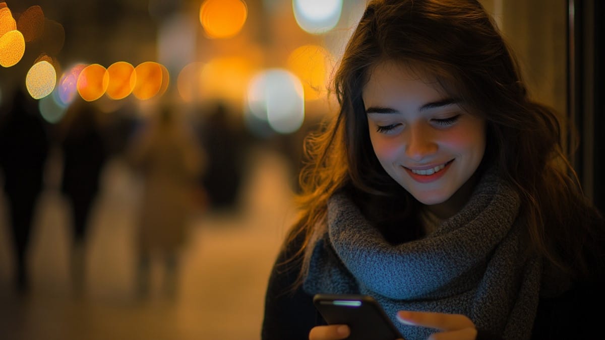 Femme avec téléphone la nuit