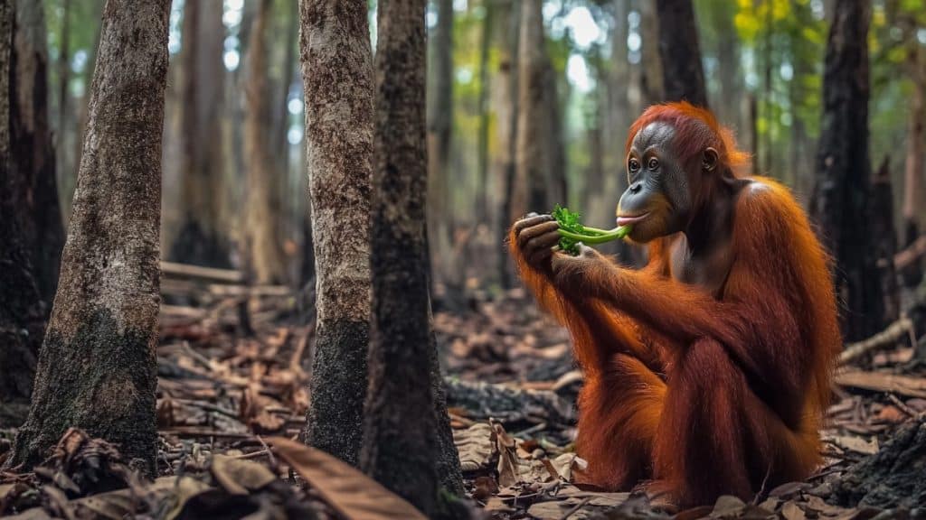 Orang-outan en pleine forêt