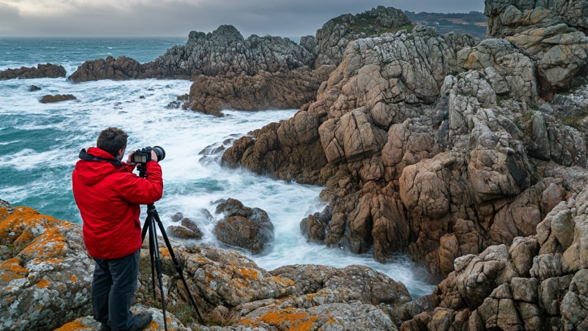 Photographe sur falaise bretonne