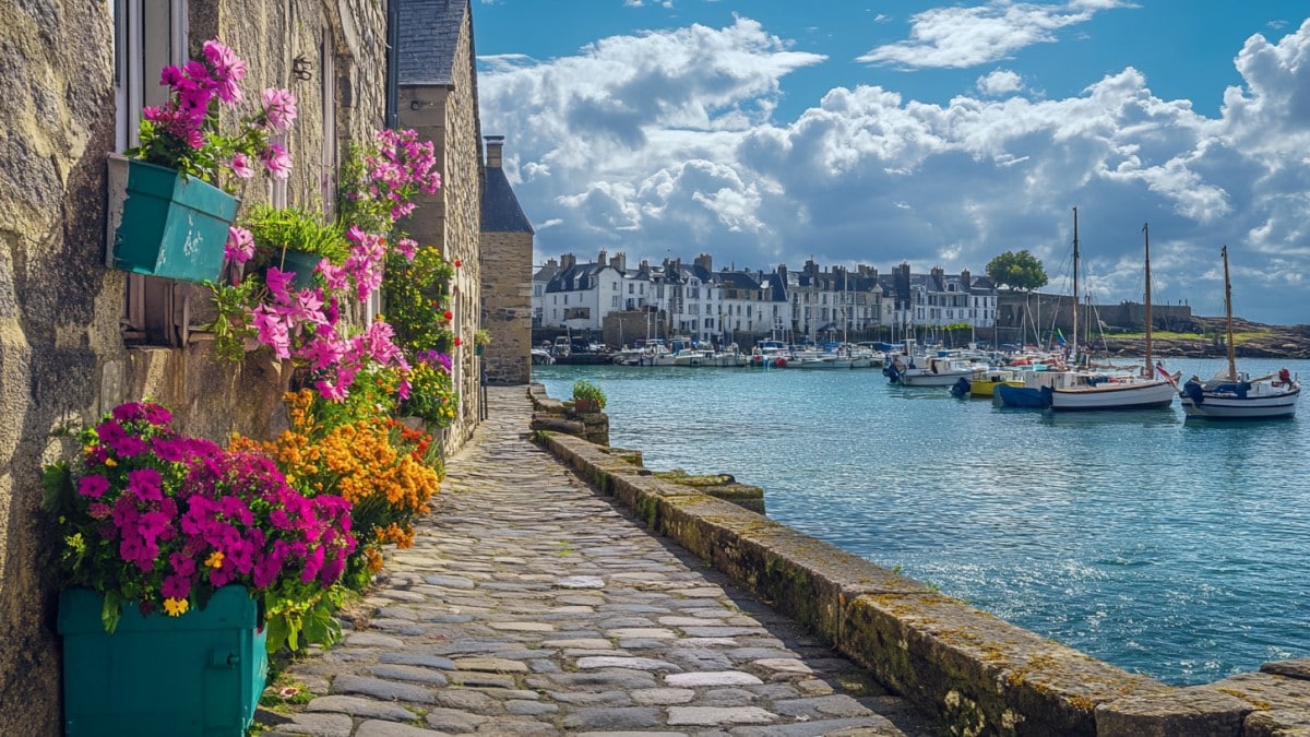 Port pittoresque avec fleurs