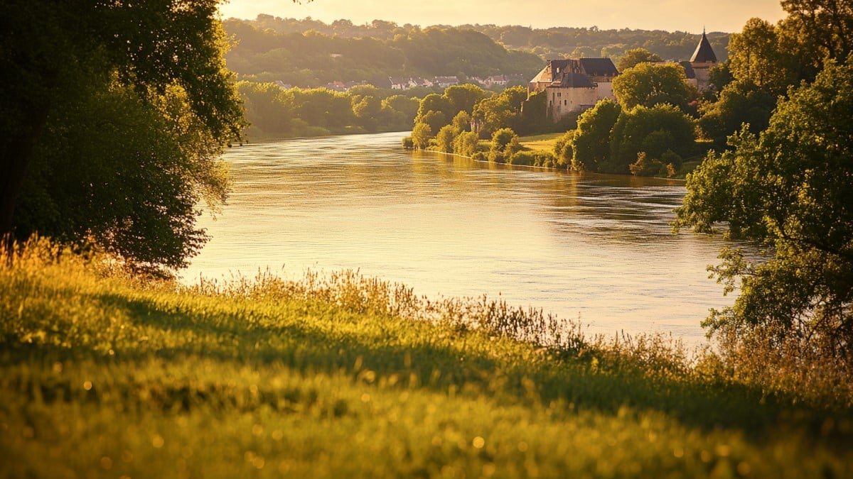 Rivière et château au crépuscule