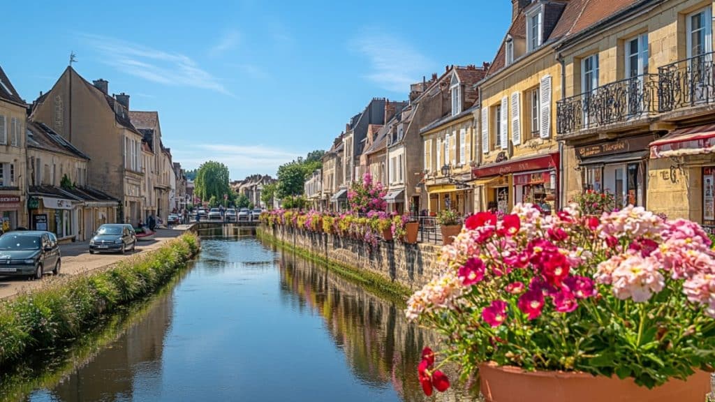 Canal bordé de maisons fleuries