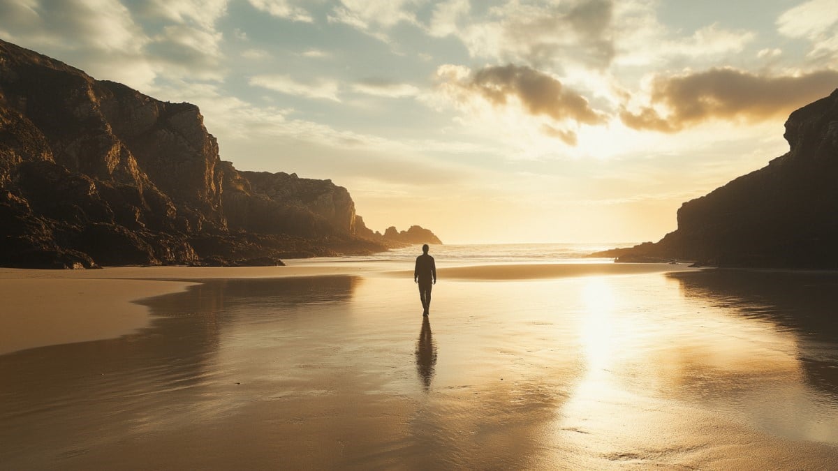 Homme marchant sur la plage