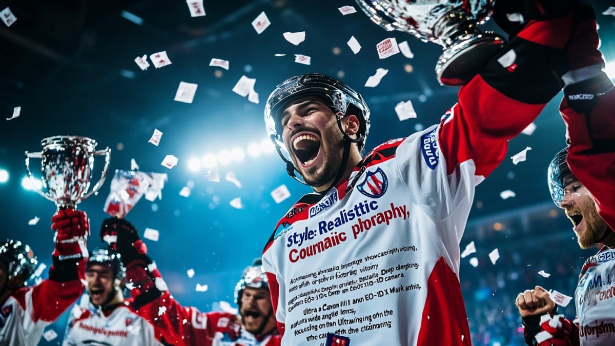 Joueurs de hockey célébrant victoire