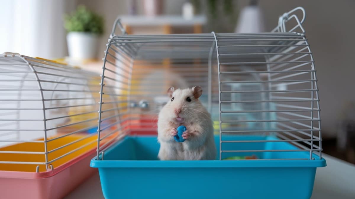 Hamster mangeant dans une cage