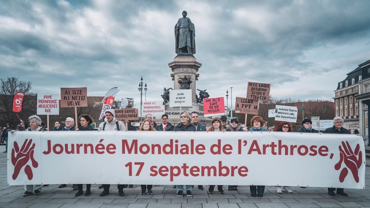 Manifestants arthrose avec bannière