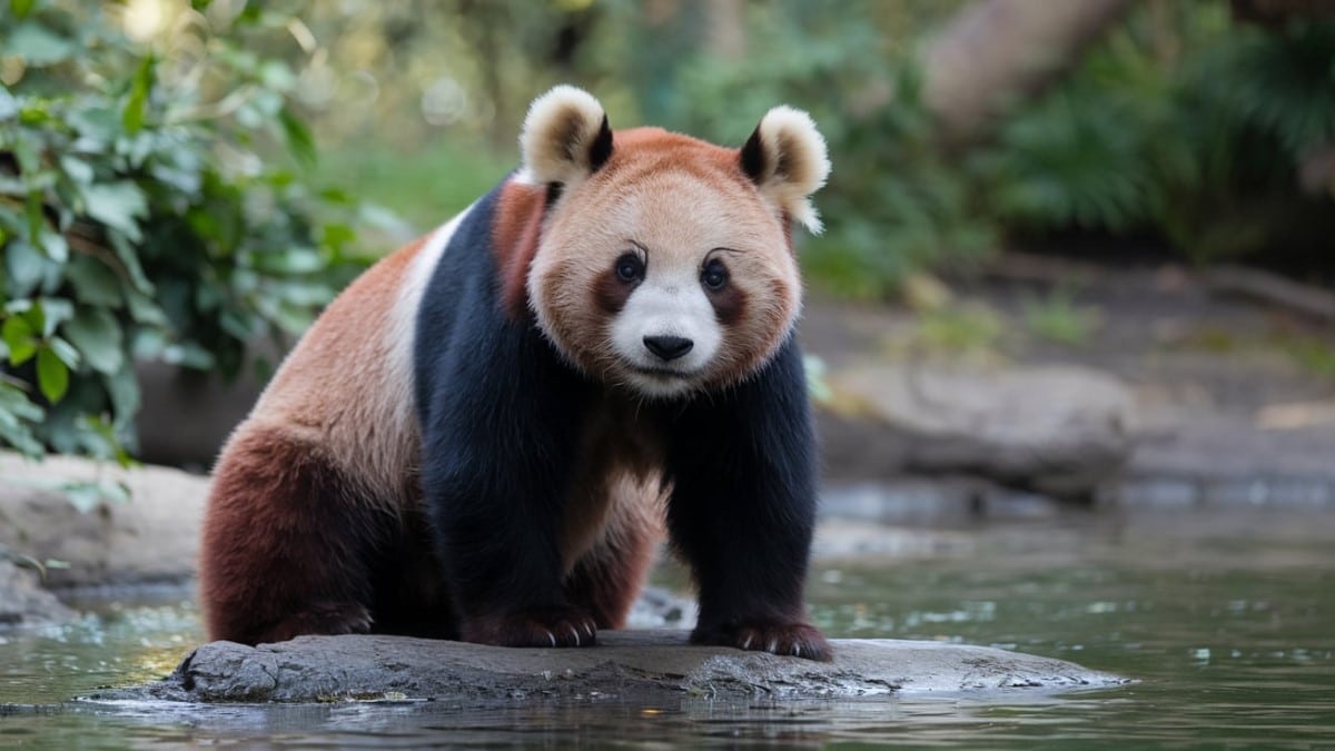 Panda roux sur rocher