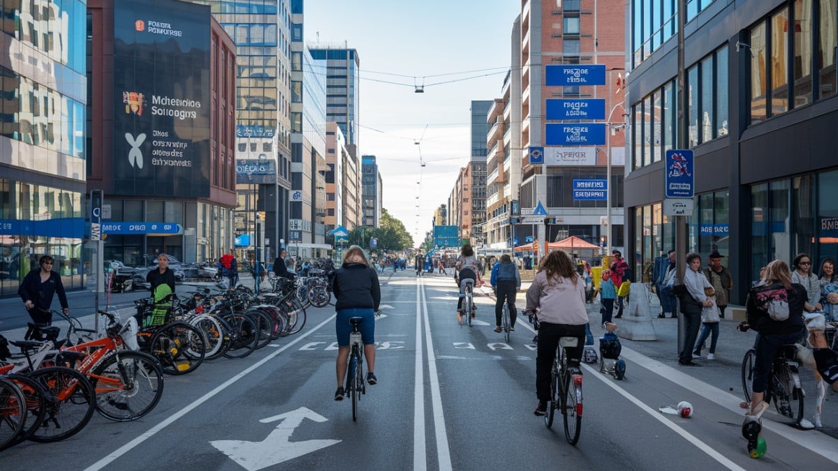 Cyclistes en centre-ville urbain