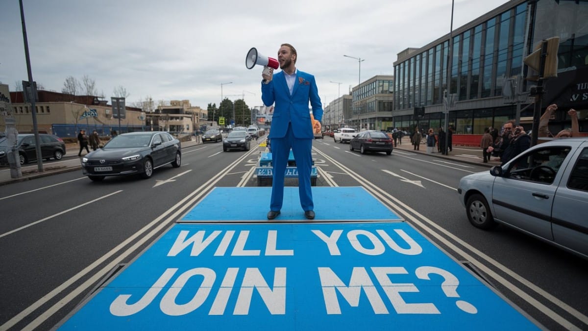 Homme lançant un appel public