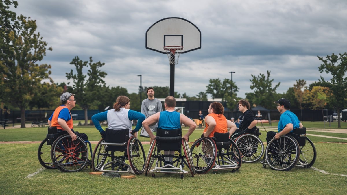 Groupe jouant au basket handicap