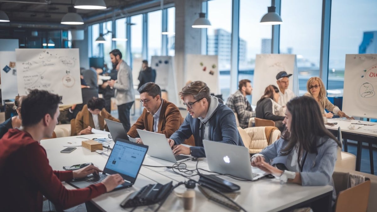 Réunion d'équipe en coworking