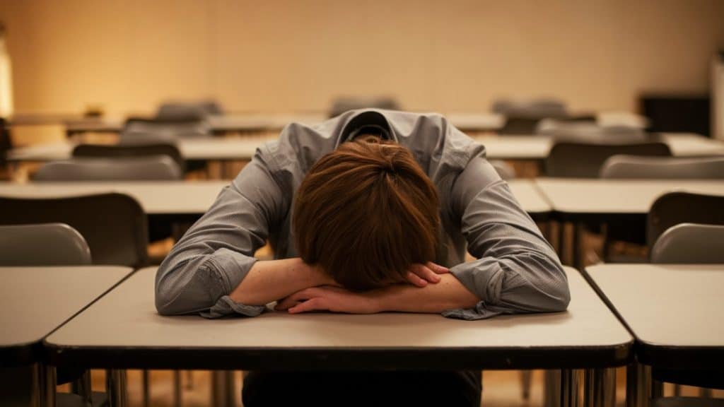 Étudiant épuisé sur table