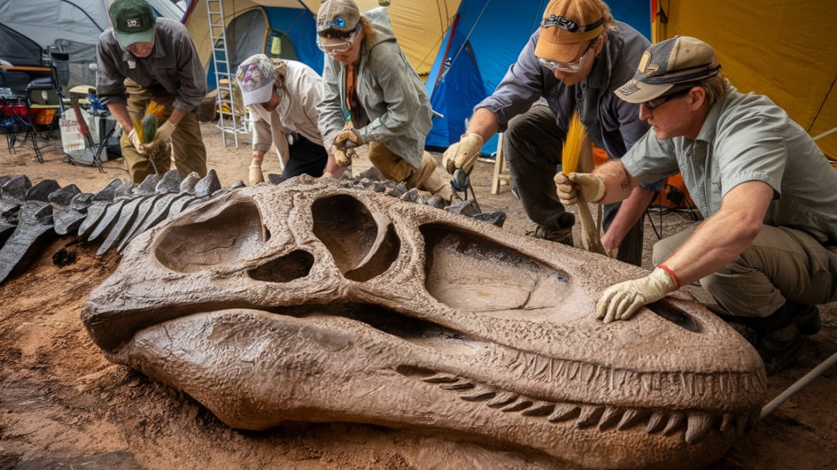 Fouilles crâne dinosaure paléontologie