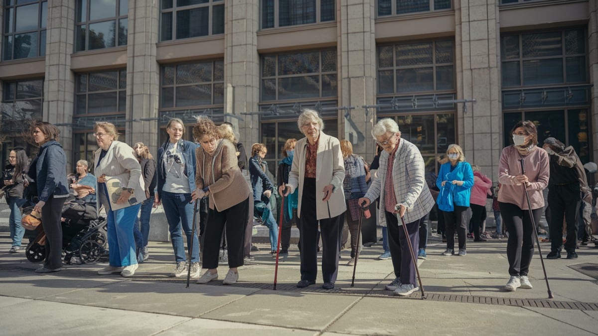 Femmes âgées marchant avec cannes