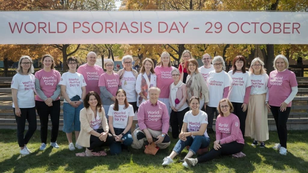 Groupe célébrant la journée du psoriasis