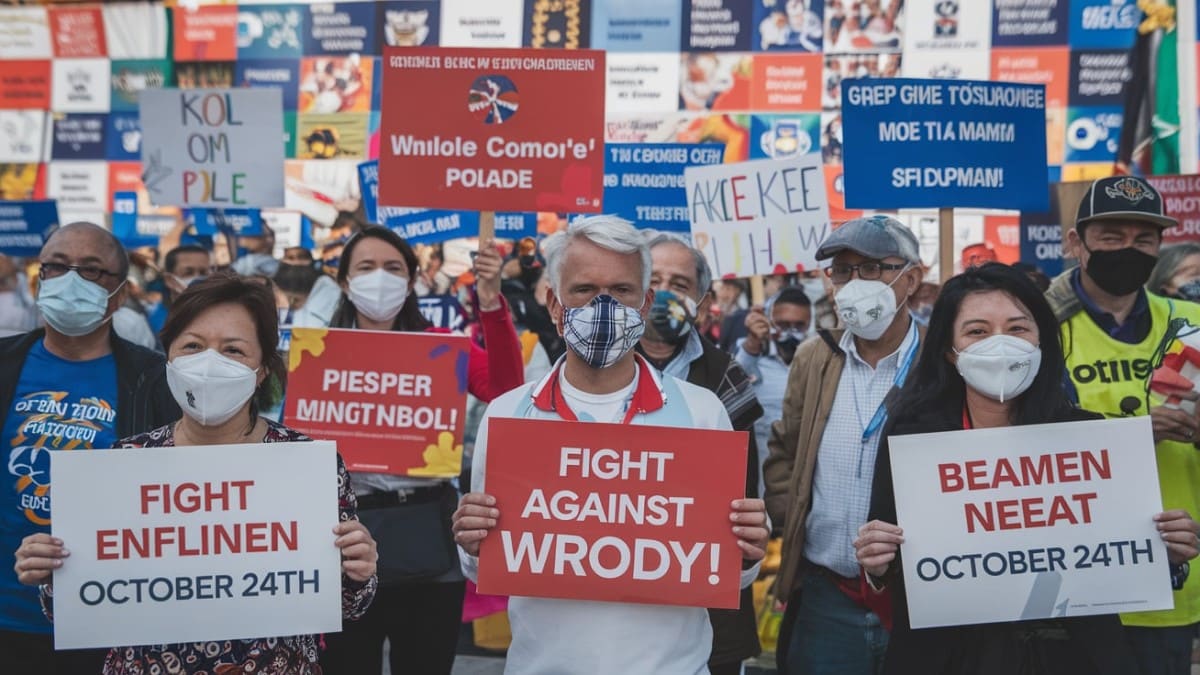 Manifestants avec pancartes