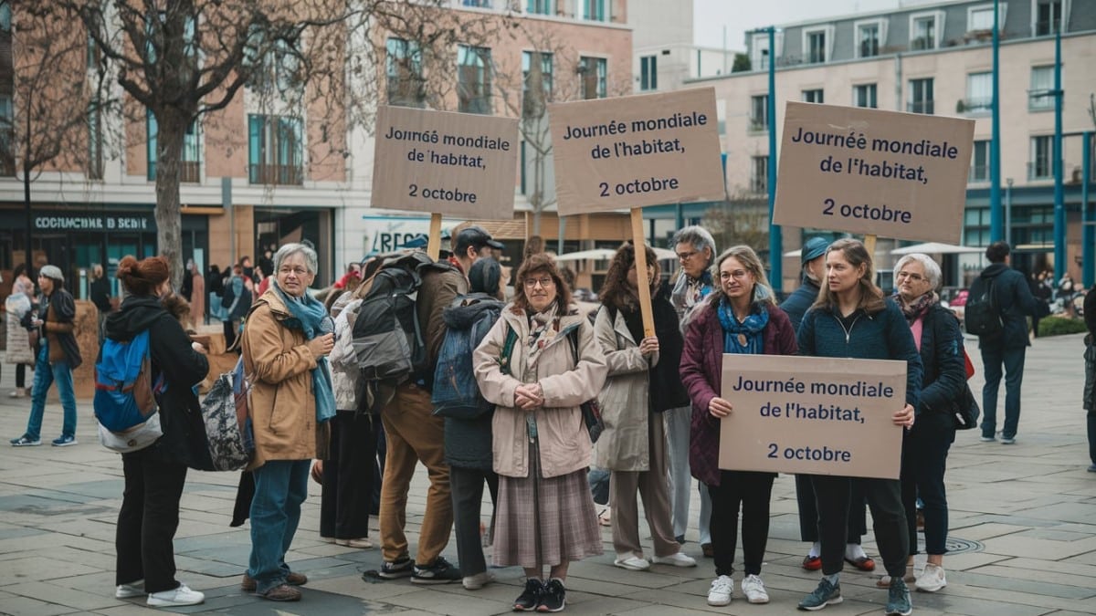 Manifestants avec pancartes sur l'habitat