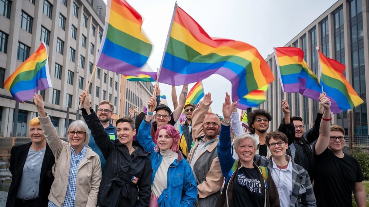 Groupe avec drapeaux LGBTQ+