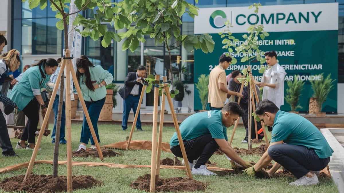 Employés plantant des arbres