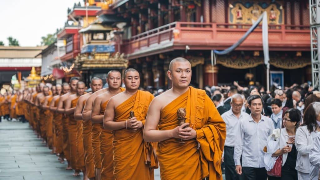 Moines bouddhistes en procession