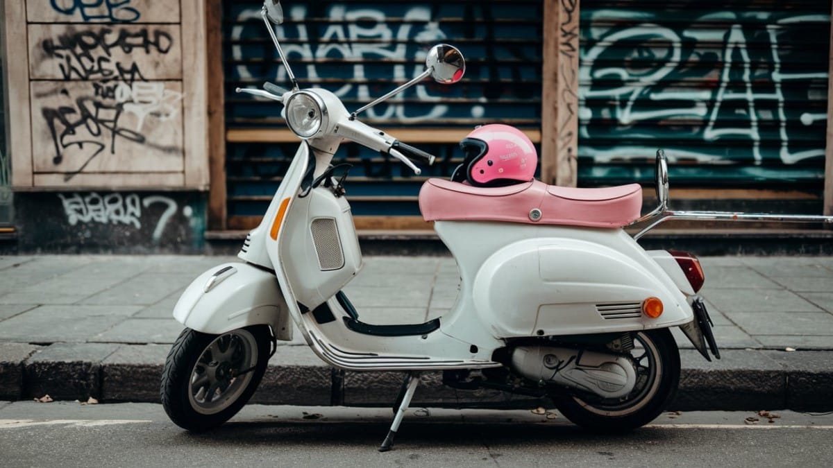 Scooter blanc et casque rose