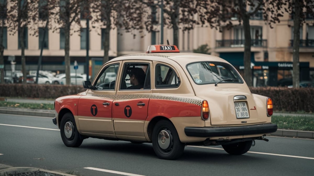 Taxi classique roulant en ville