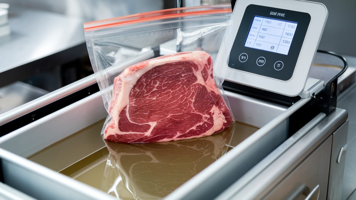 Viande sous vide en cuisson