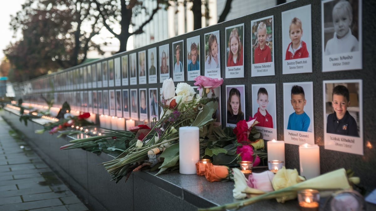 Mémorial avec photos et fleurs