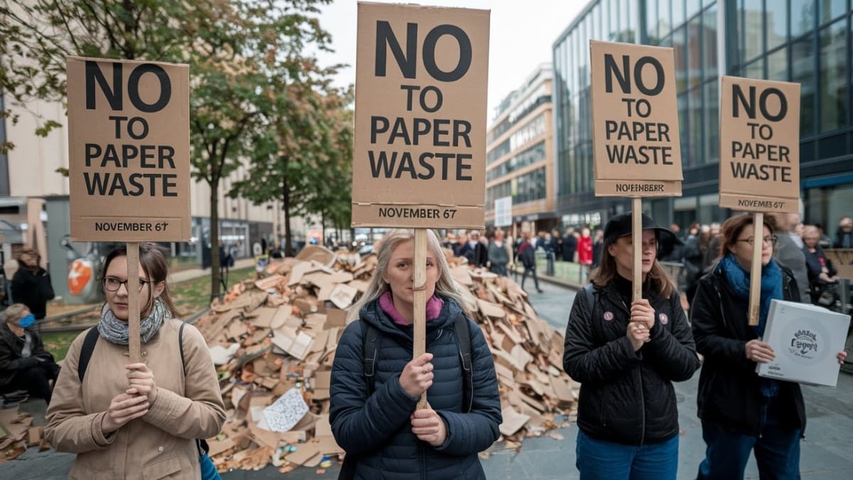 Manifestants anti-gaspillage de papier