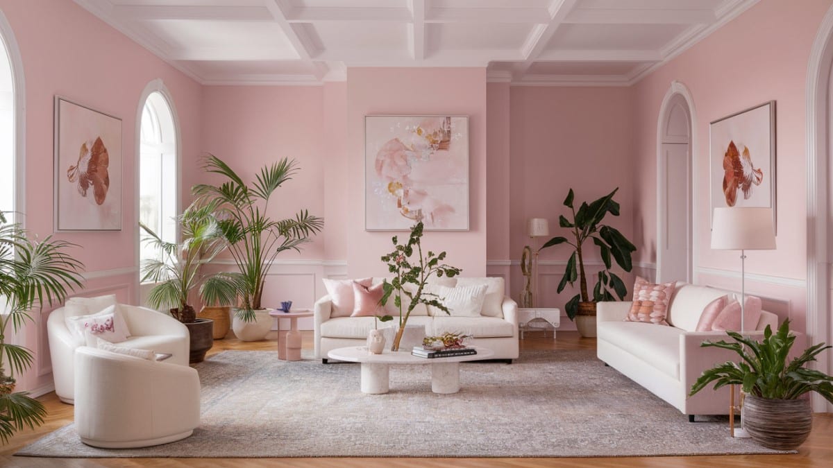 Salon rose et moderne