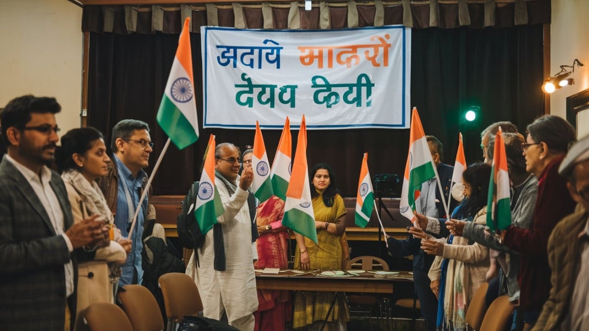 rassemblement avec drapeaux indiens