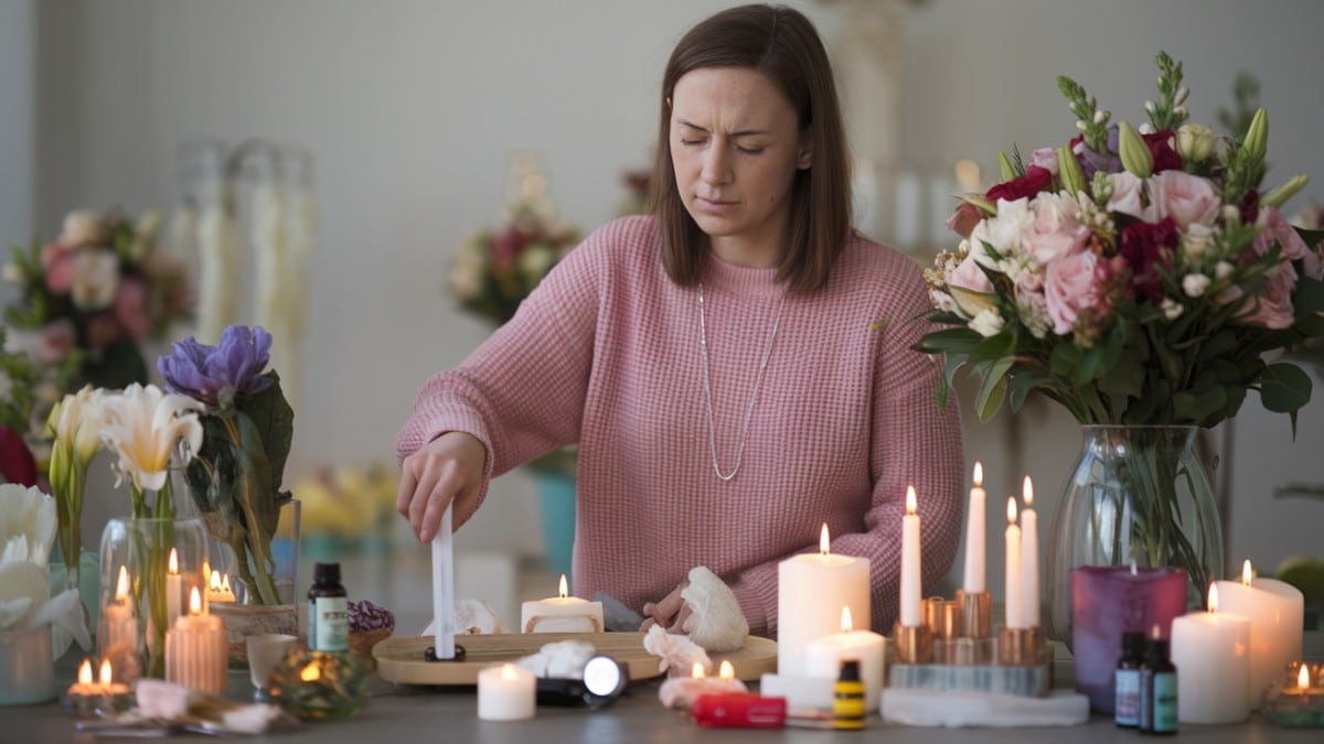 Femme créant des bougies artisanales