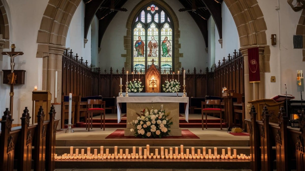 Intérieur d'une église illuminée