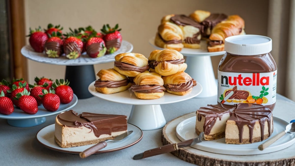 Pâtisseries et fraises au Nutella