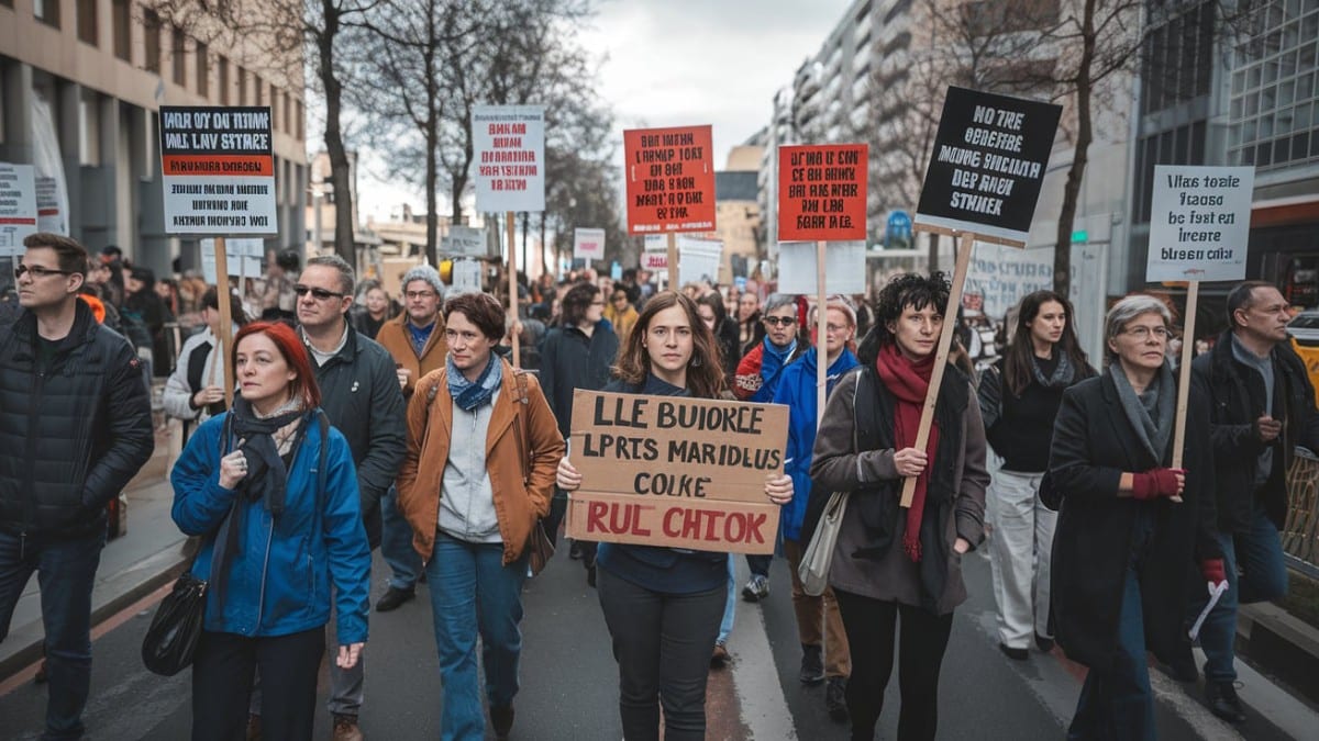 Groupe de manifestants avec pancartes