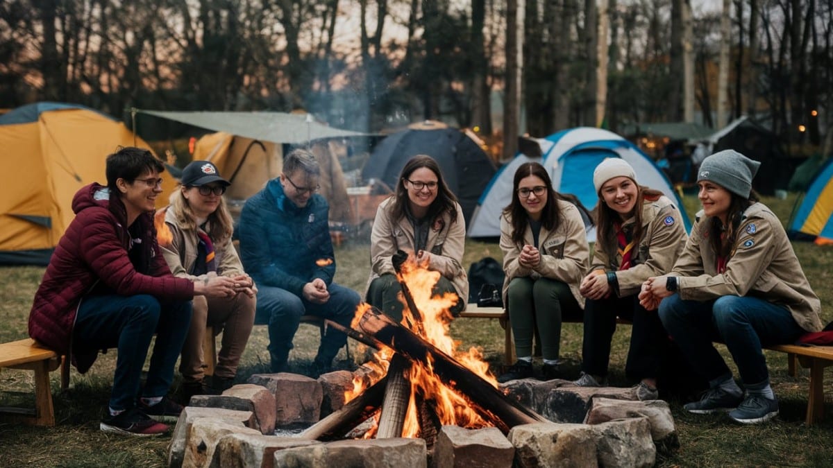 Groupe scout près d’un feu