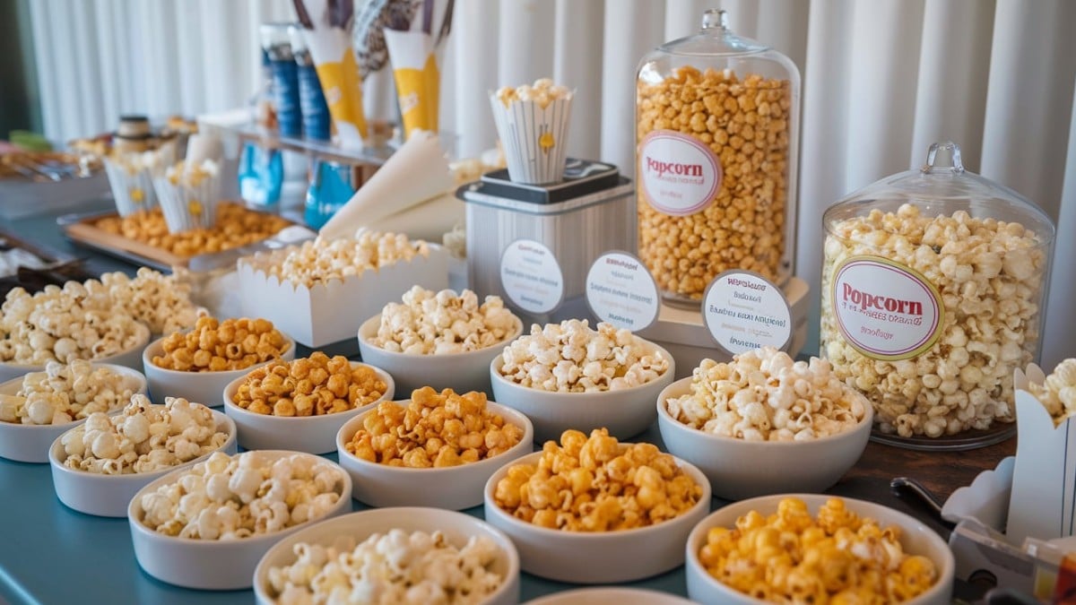 assortiment de popcorns colorés