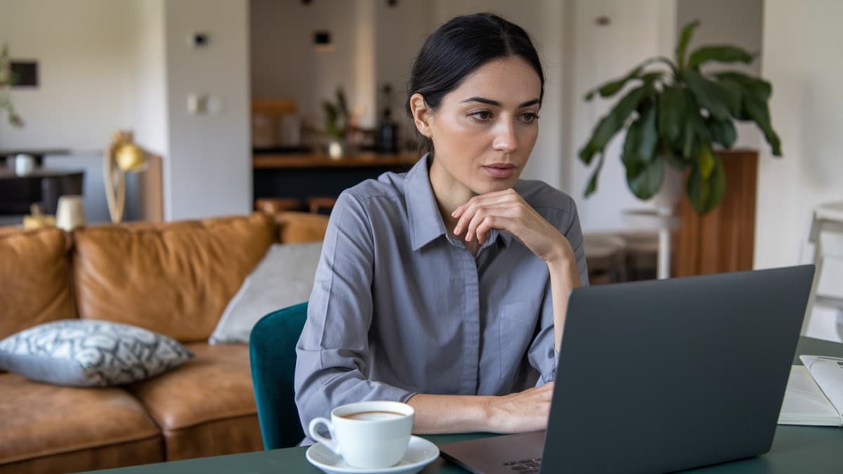 Femme télétravail ordinateur maison