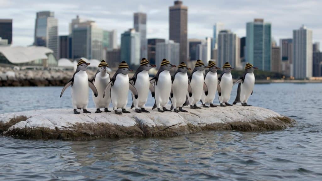 Pingouins avec chapeaux urbains