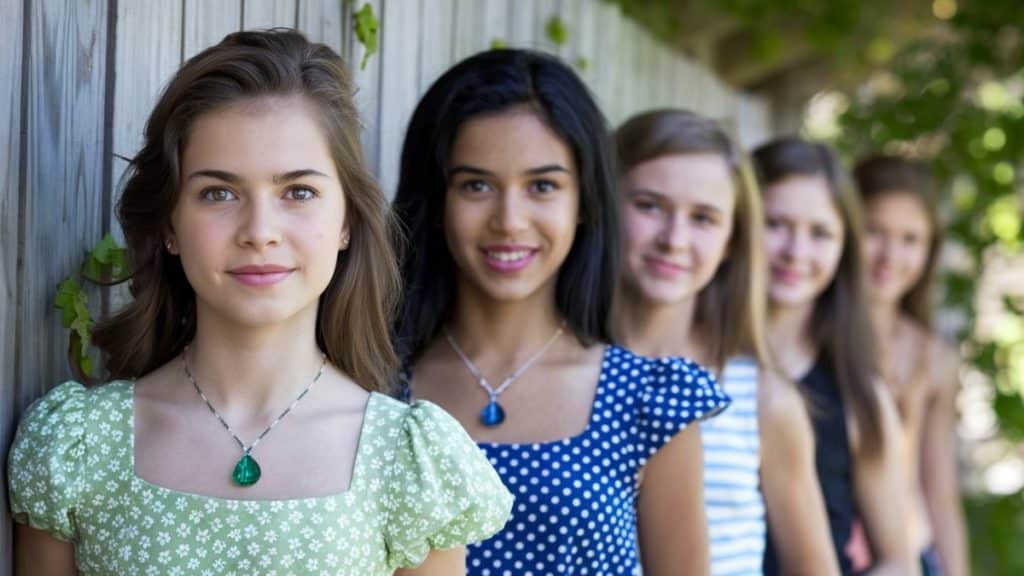 Groupe d’amies souriantes alignées