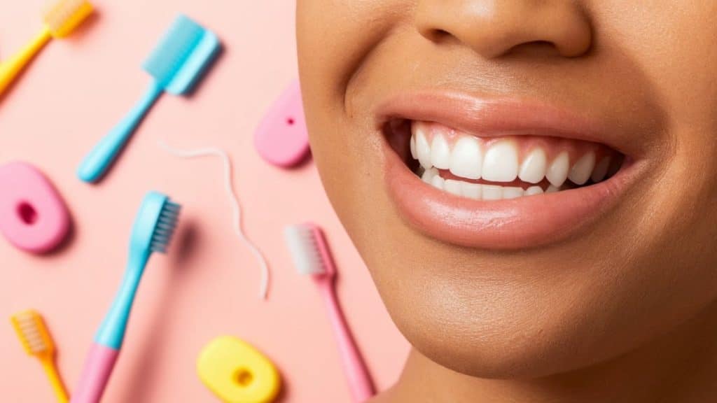 Dents blanches et brosses colorées